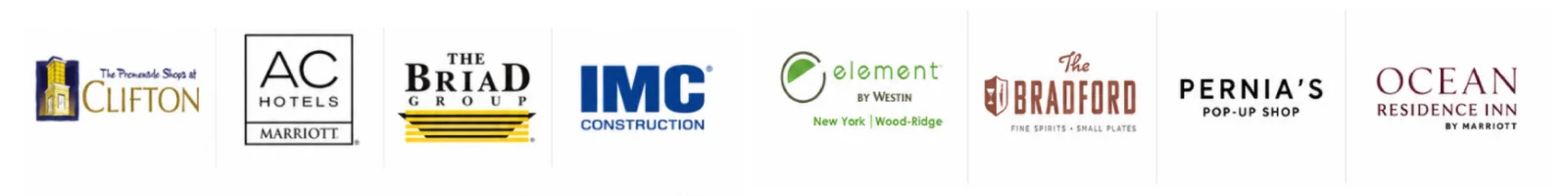 Clients: The Promenade Shops at Clifton, AC Hotels Marriott, The Briad Group, IMC Construction, Element by Westin, The Bradford, Pernia's Pop-Up Shop, Ocean Residence Inn by Marriott